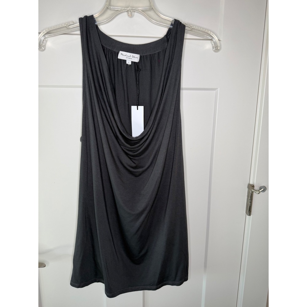 NEW Michael Stars Draped Cowl Neck Sleeveless Top Charcoal Gray Viscose Blend L